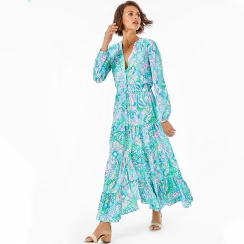 Lilly Pulitzer Floral Blue Maxi Dress